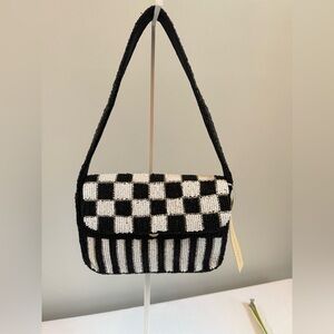 Chic Checkered Hand Beaded Shoulder Vintage Bag